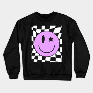 Retro Happy Face Shirt Checkered Pattern Smile Face Trendy Crewneck Sweatshirt